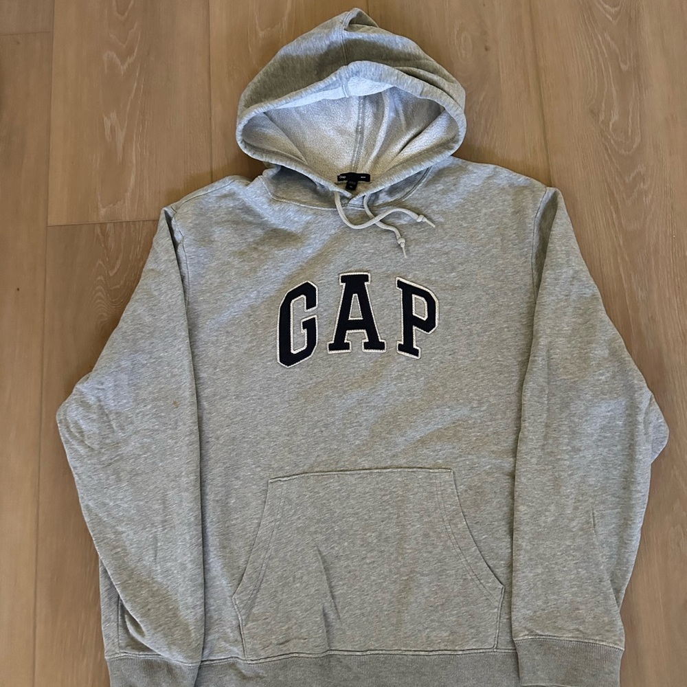 GAP Light Gray Pullover Hoodie with Navy Logo
